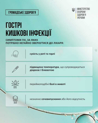 МОЗ попереджає: за тиждень у трьох областях України зафіксовано спалахи гострих кишкових інфекцій (ГКІ)