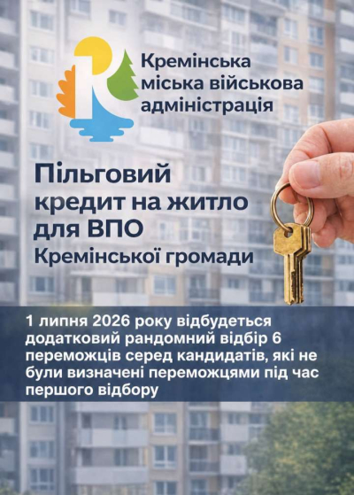 Про проведення додаткового відбору кандидатів на отримання пільгових житлових кредитів для ВПО Кремінської міської ТГ