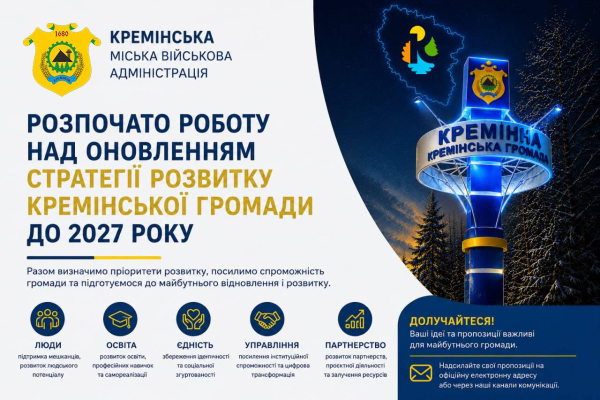 Розпочато роботу над оновленням Стратегії розвитку Кремінської міської територіальної громади до 2027 року