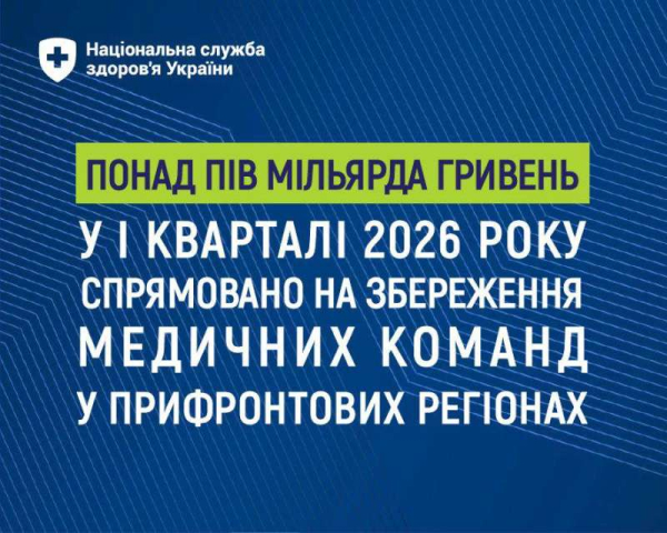 Понад пів мільярда гривень у І кварталі 2026 року спрямовано на збереження медичних команд у прифронтових регіонах